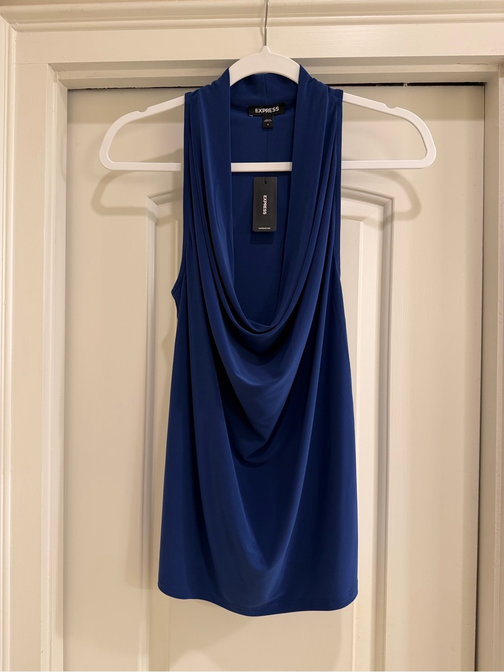 Express Royal Blue Draped Cowl Neck Racerback Tank